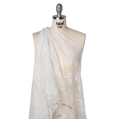 Re-Embroidered Lace with Scalloped Border - White Rose Bunches
