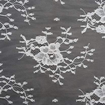 Re-Embroidered Lace with Scalloped Border - White Rose Bunches