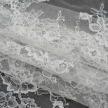 Re-Embroidered Lace with Scalloped Border - White Flower Garlands