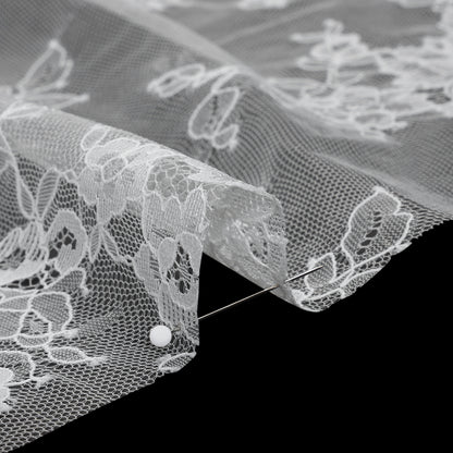 Re-Embroidered Lace with Scalloped Border - White Flower Garlands