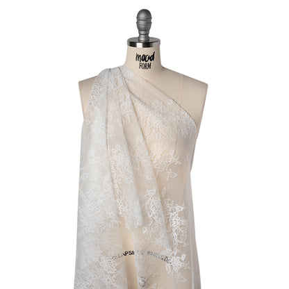 Re-Embroidered Lace with Scalloped Border - White Flower Garlands