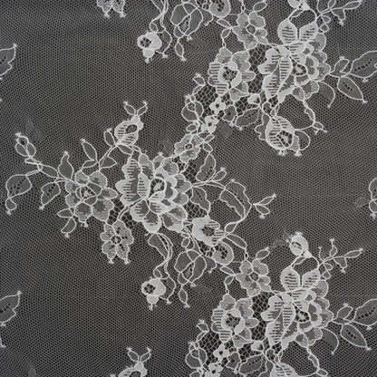 Re-Embroidered Lace with Scalloped Border - White Flower Garlands