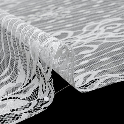 Luminous Re-Embroidered Lace with Finished Scalloped Edges and Eyelash Fringe - White Abstract Swirls