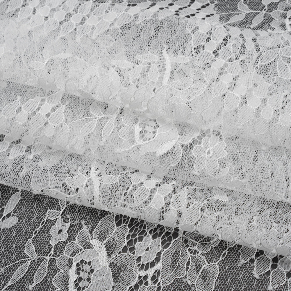 Luminous Re-Embroidered Lace with Finished Scalloped Edges and Eyelash Fringe - Bright White Floral Scallops