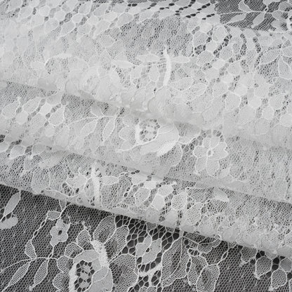 Luminous Re-Embroidered Lace with Finished Scalloped Edges and Eyelash Fringe - Bright White Floral Scallops