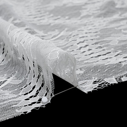 Luminous Re-Embroidered Lace with Finished Scalloped Edges and Eyelash Fringe - Bright White Floral Scallops