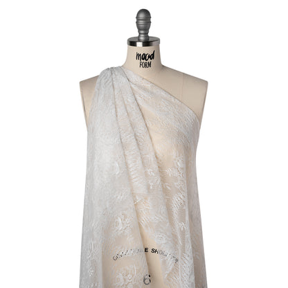 Luminous Re-Embroidered Lace with Finished Scalloped Edges and Eyelash Fringe - Bright White Floral Scallops