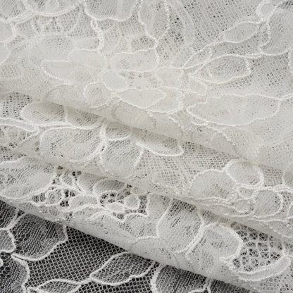 Re-Embroidered Chantilly Lace with Finished Scalloped Edges - Off White Floral Garlands