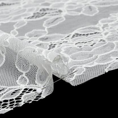 Re-Embroidered Chantilly Lace with Finished Scalloped Edges - Off White Floral Garlands
