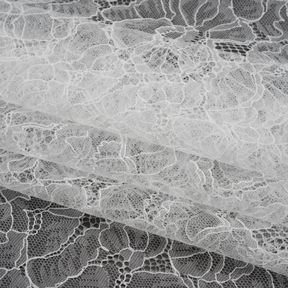 Chantilly Lace with Scalloped Borders - White All-Over Florals