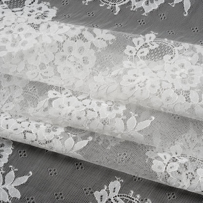 Re-Embroidered Lace with Scalloped Borders - White Fancy Flowers