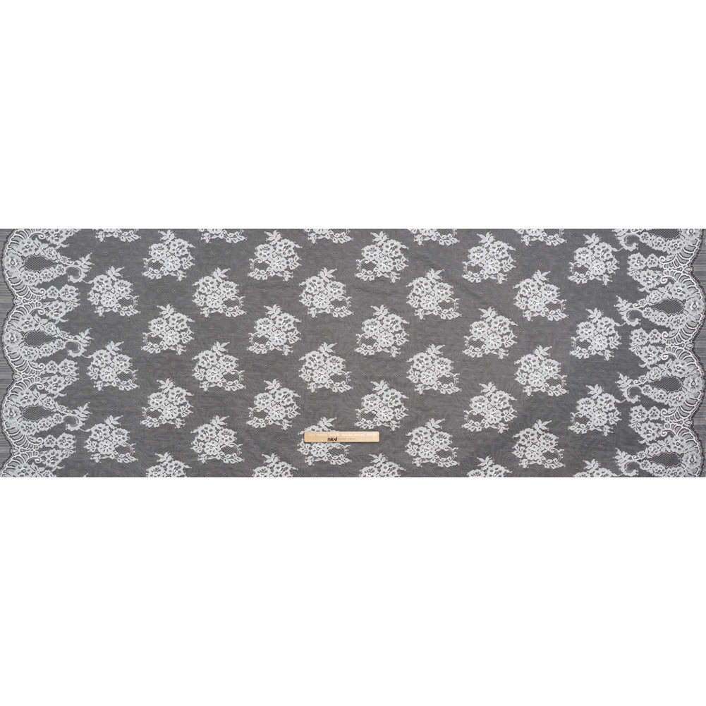 Re-Embroidered Lace with Scalloped Borders - White Fancy Flowers