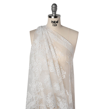 Re-Embroidered Lace with Scalloped Borders - White Fancy Flowers