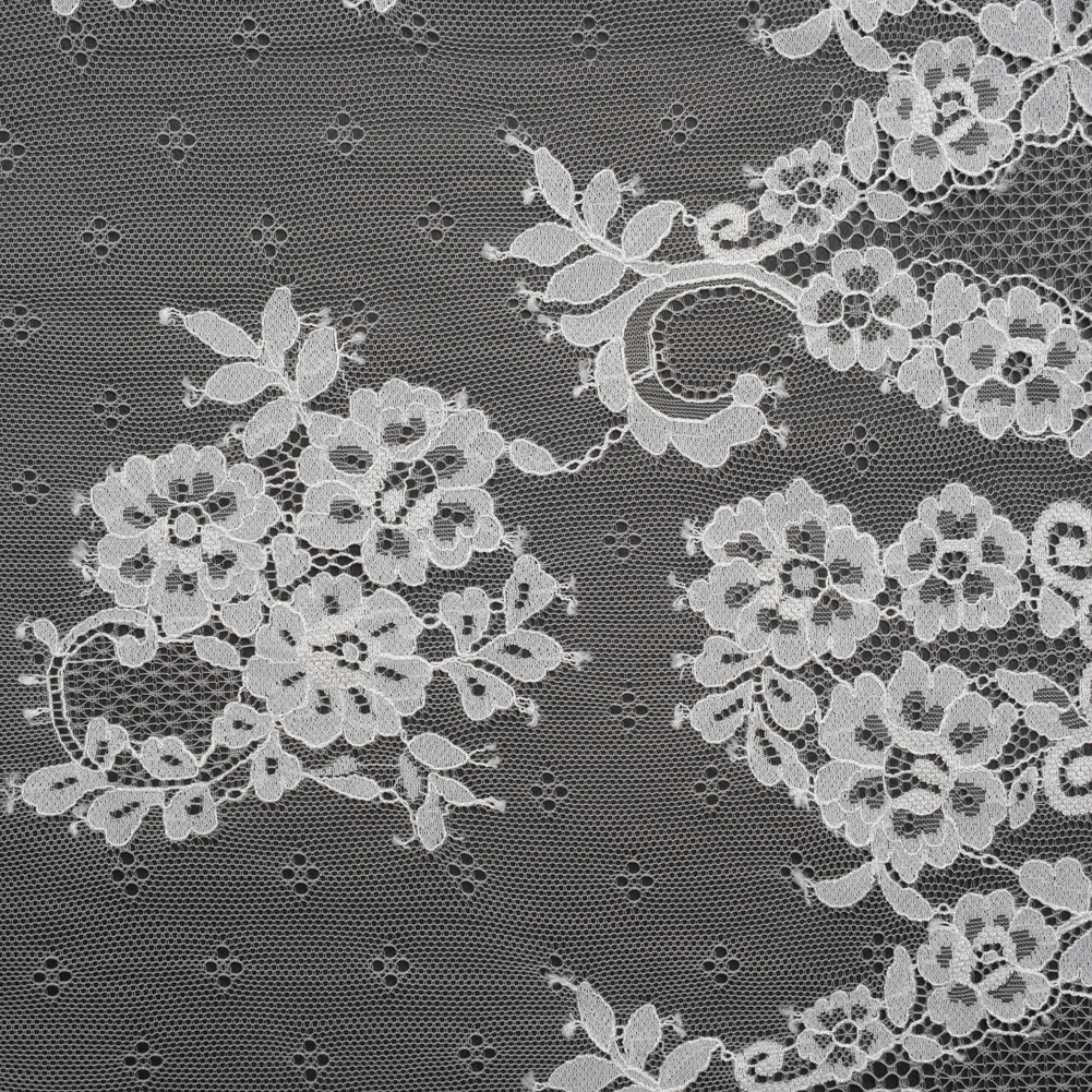 Re-Embroidered Lace with Scalloped Borders - White Fancy Flowers