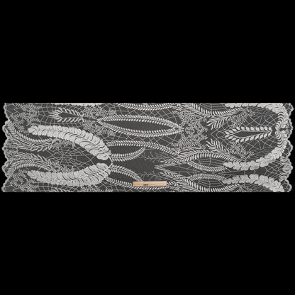 Embroidered Lace Tulle with Finished Scalloped Edges - Off White Fern Leaves, Plants and Spider Webs
