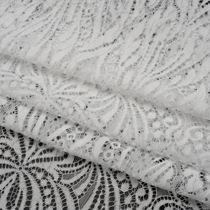 Raschel Lace with Scalloped Finished Edges - White Abstracted Floral