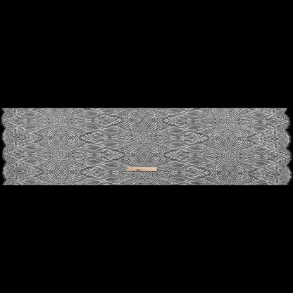 Raschel Lace with Scalloped Finished Edges - White Abstracted Floral