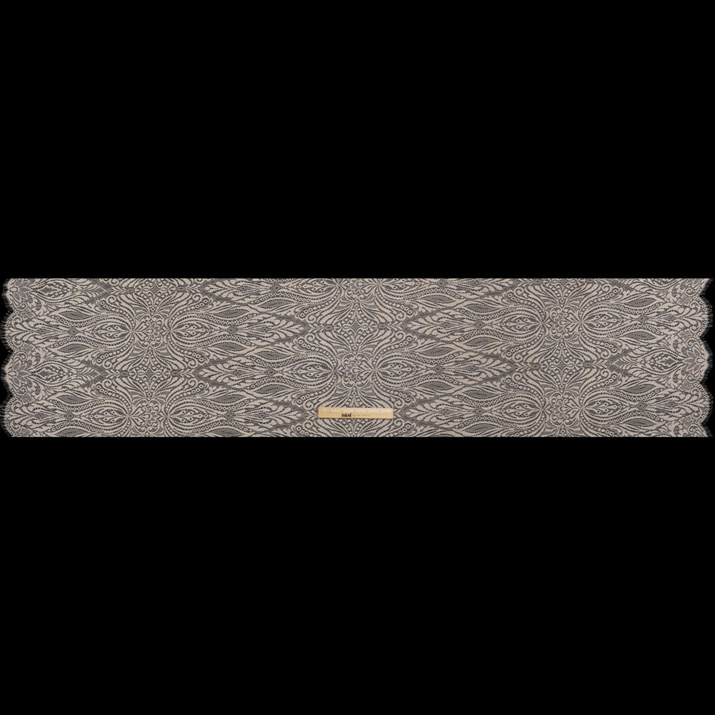 Raschel Lace with Scalloped Finished Edges - Bleached Sand Abstracted Floral