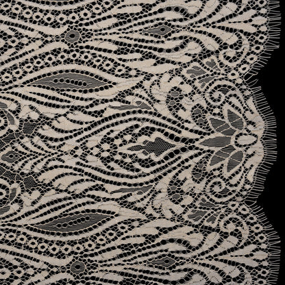Raschel Lace with Scalloped Finished Edges - Bleached Sand Abstracted Floral