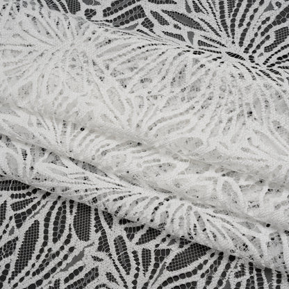 Raschel Lace with Scalloped Finished Edges - White Flowing Petals