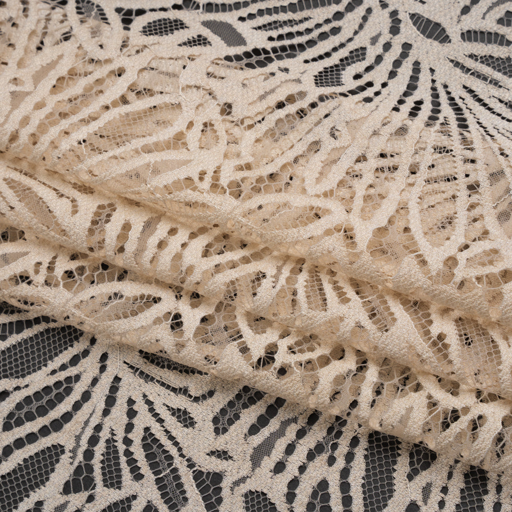 Raschel Lace with Scalloped Finished Edges - Bleached Sand Flowing Petals