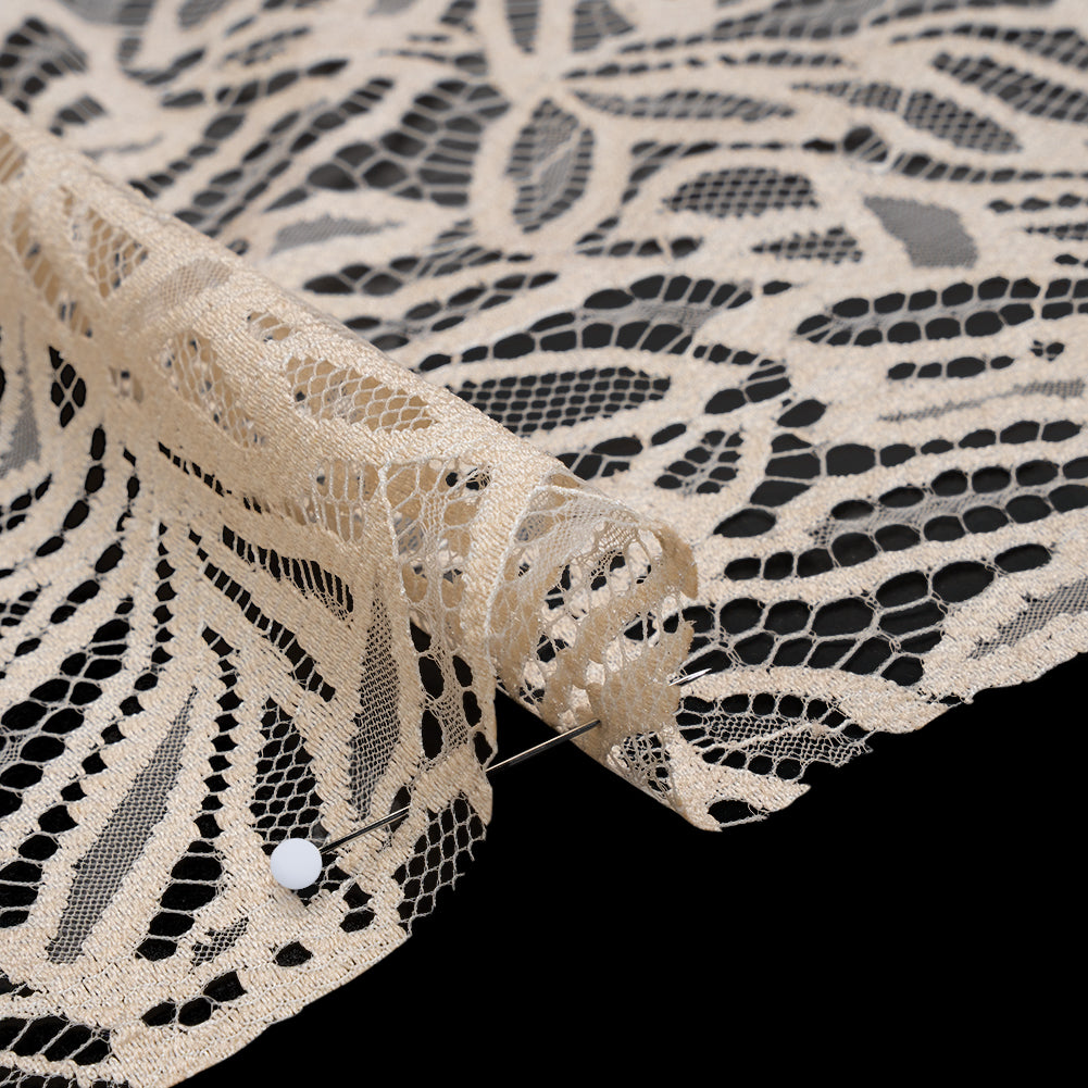 Raschel Lace with Scalloped Finished Edges - Bleached Sand Flowing Petals