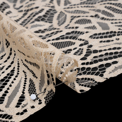 Raschel Lace with Scalloped Finished Edges - Bleached Sand Flowing Petals