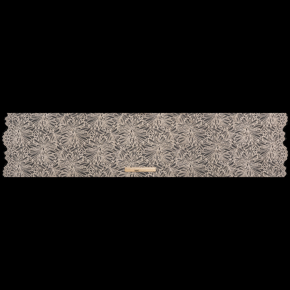 Raschel Lace with Scalloped Finished Edges - Bleached Sand Flowing Petals