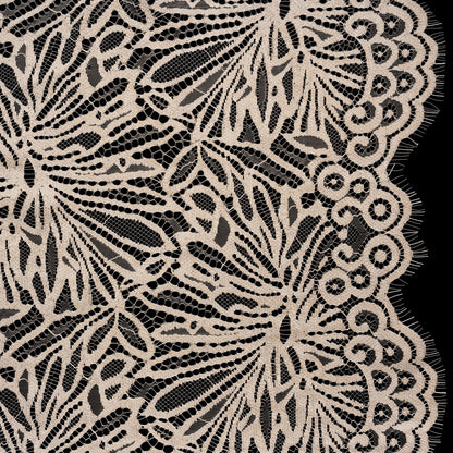 Raschel Lace with Scalloped Finished Edges - Bleached Sand Flowing Petals
