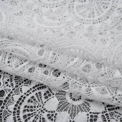 Cotton and Nylon Crochet Lace with Scalloped Border - White Boho Flowers