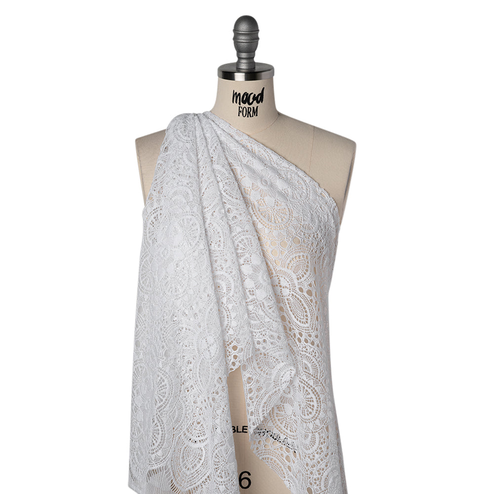 Cotton and Nylon Crochet Lace with Scalloped Border - White Boho Flowers