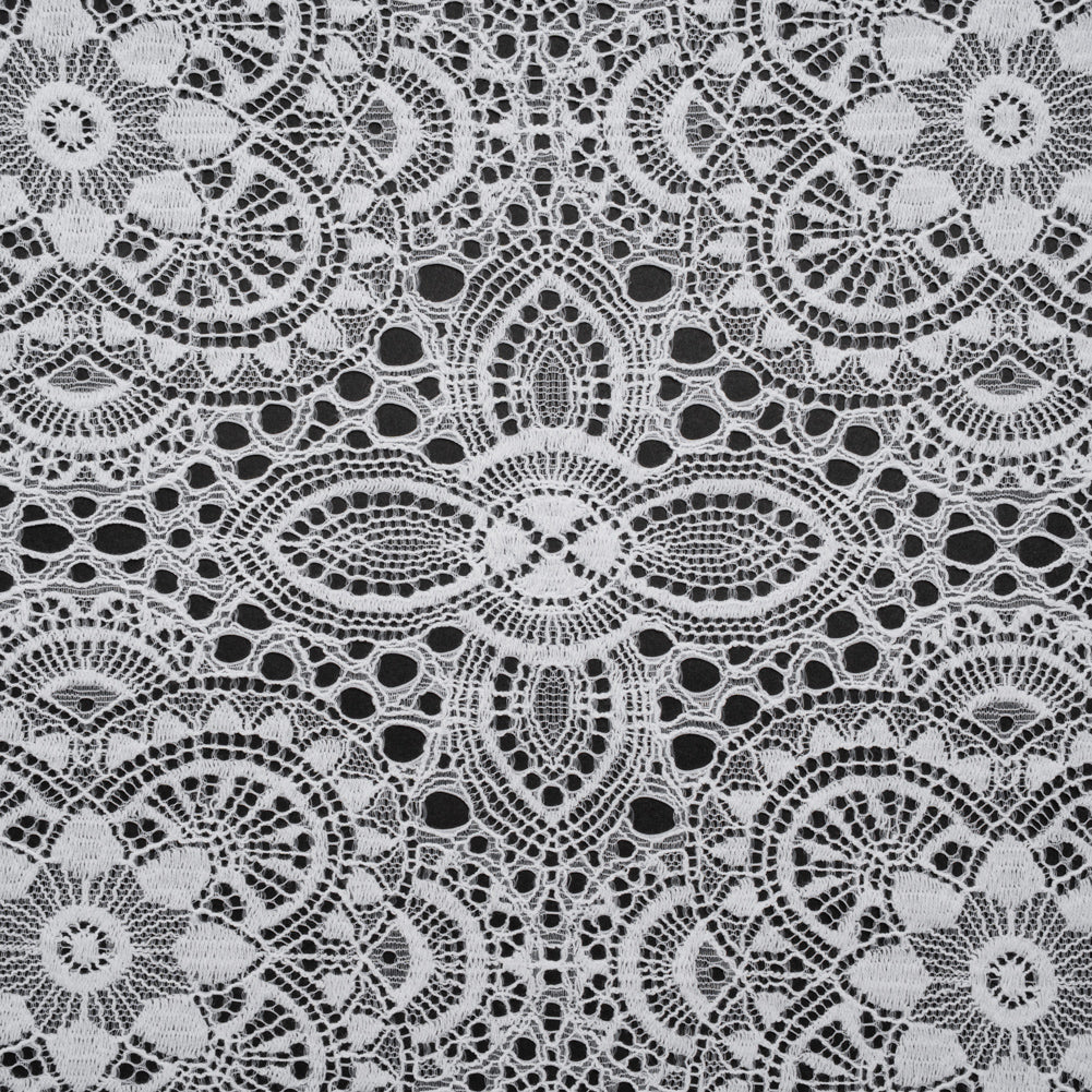 Cotton and Nylon Crochet Lace with Scalloped Border - White Boho Flowers