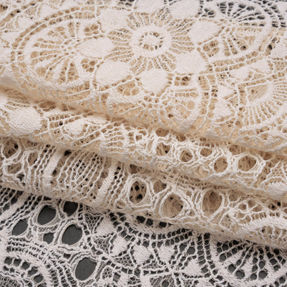 Cotton and Nylon Crochet Lace with Scalloped Border - Bleached Sand Boho Flowers