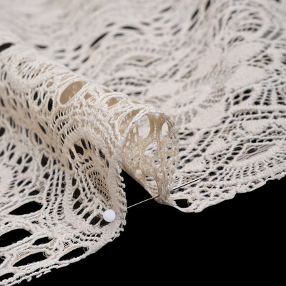 Cotton and Nylon Crochet Lace with Scalloped Border - Bleached Sand Boho Flowers