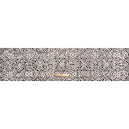 Cotton and Nylon Crochet Lace with Scalloped Border - Bleached Sand Boho Flowers