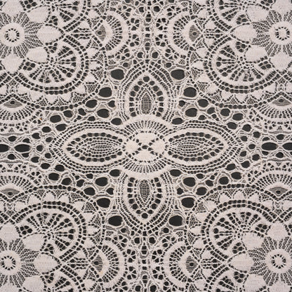 Cotton and Nylon Crochet Lace with Scalloped Border - Bleached Sand Boho Flowers