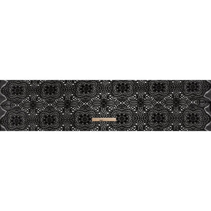 Cotton and Nylon Crochet Lace with Scalloped Border - Black Boho Flowers