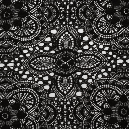 Cotton and Nylon Crochet Lace with Scalloped Border - Black Boho Flowers