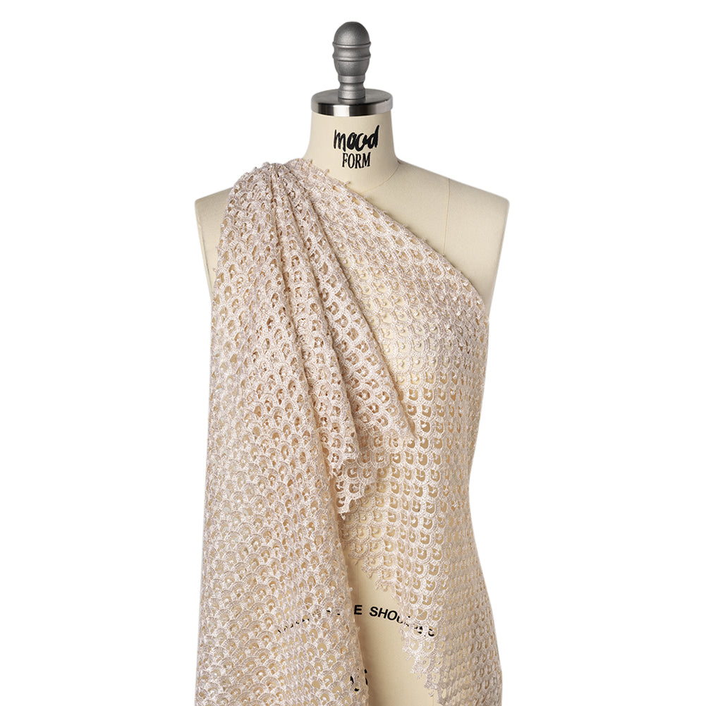 Guipure Lace - Bleached Sand Scale Scallops