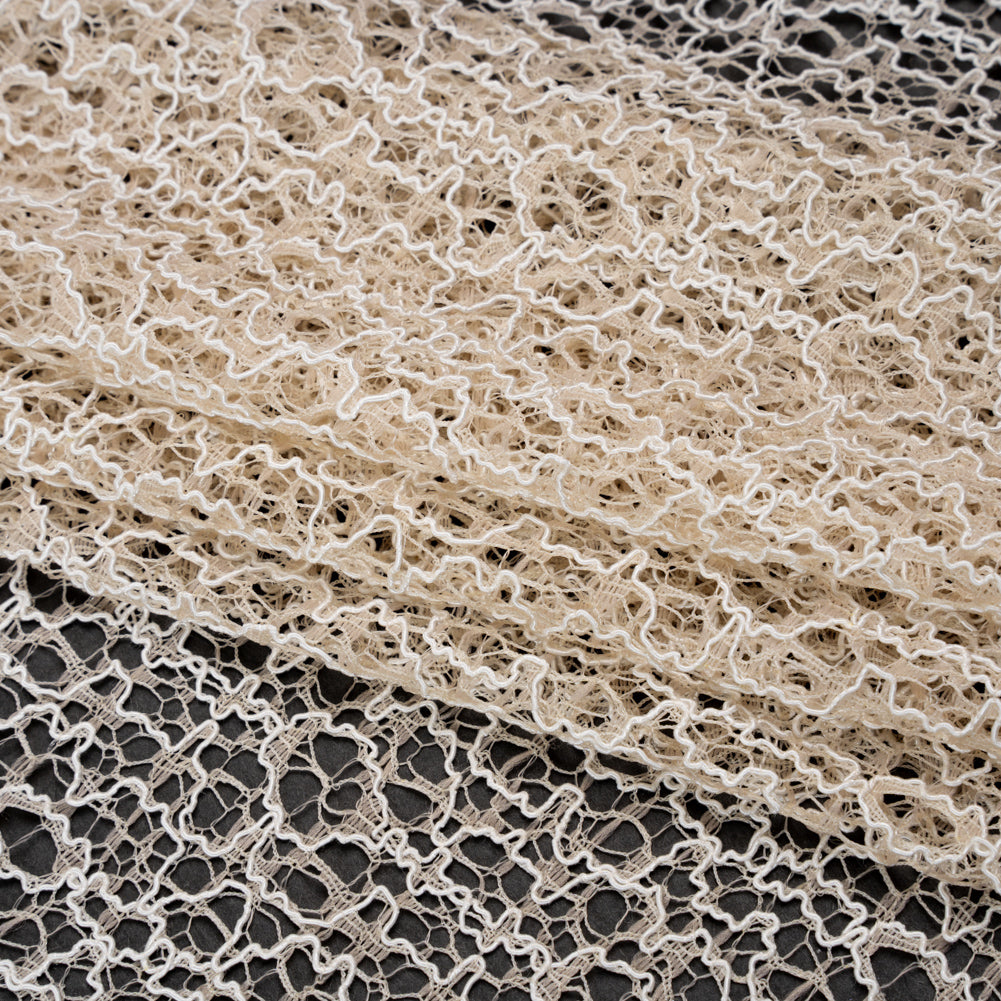 Corded Nylon Lace - Bleached Sand Abstract Lines