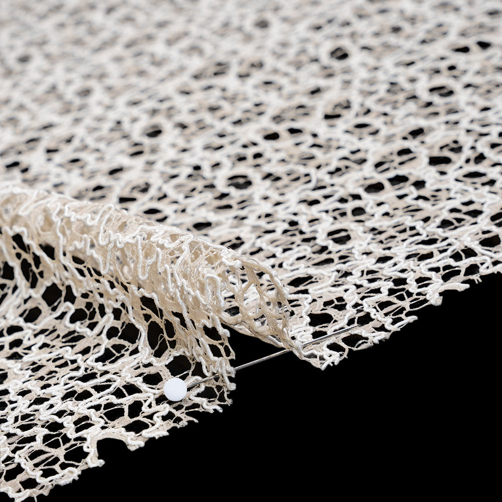 Corded Nylon Lace - Bleached Sand Abstract Lines