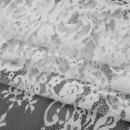Nylon Raschel Lace - White Fancy Floral with Scalloped Borders