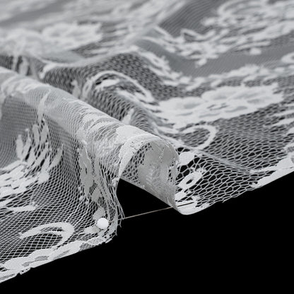 Nylon Raschel Lace - White Fancy Floral with Scalloped Borders