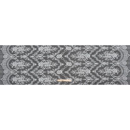 Nylon Raschel Lace - White Fancy Floral with Scalloped Borders