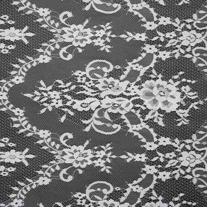 Nylon Raschel Lace - White Fancy Floral with Scalloped Borders