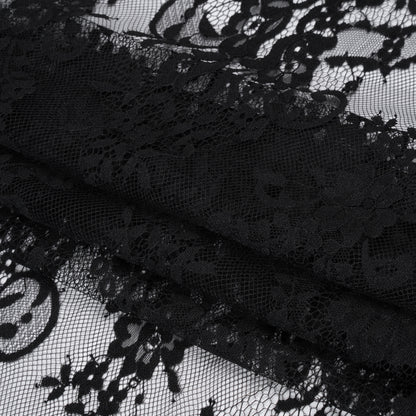 Nylon Raschel Lace - Black Fancy Floral with Scalloped Borders