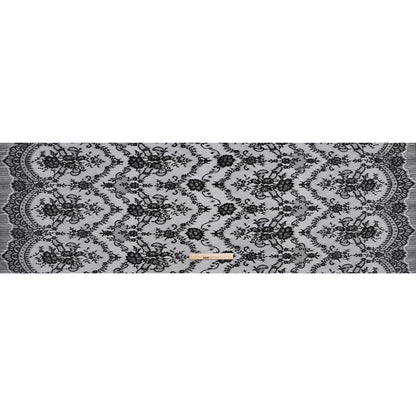Nylon Raschel Lace - Black Fancy Floral with Scalloped Borders