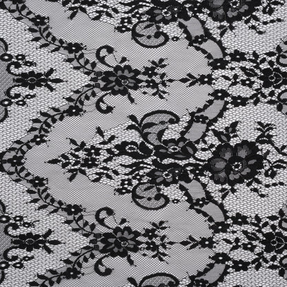 Nylon Raschel Lace - Black Fancy Floral with Scalloped Borders