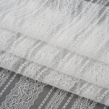 Re-Embroidered Nylon Lace - Bright White Floral Stripes