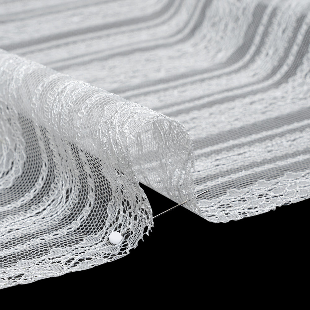 Re-Embroidered Nylon Lace - Bright White Floral Stripes